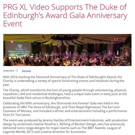 PRG XL Video Supports The Duke of Edinburgh’s Award Gala Anniversary Event PRG XL Video Supports The Duke of Edinburgh’s Award Gala Anniversary Event